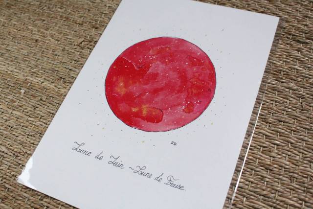 Aquarelle lune de fraise Juin